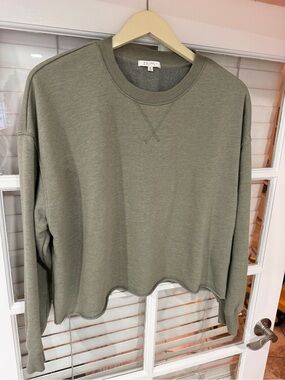 Z Supply Olive Green Raw-Hem Cropped Sweatshirt